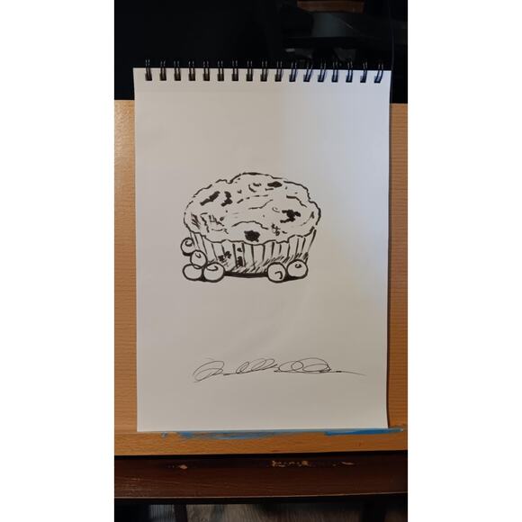 Blueberry Muffin OOAK Original Black & White Minimalist 9x12 Inch Ink Drawing - Picture 3 of 3